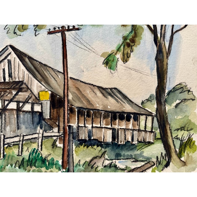 Rustic Henry Emil Salloch Original Watercolor on Paper Old Rustic Barn, 1949. For Sale - Image 3 of 7