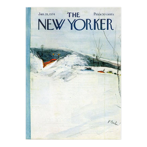 1974 Vintage New Yorker Cover, January 28, Perry Barlow Cover Illustration, Winter Sports, Skiing