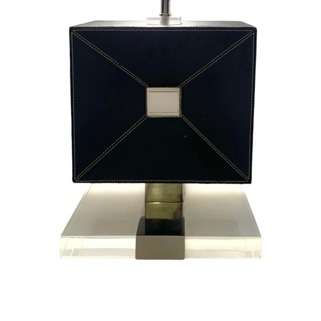 Metal Late 20th Century Pair of Table Lamps Leather Envelope Design With Acrylic Base Modern Style Vintage Decor - Pair For Sale - Image 7 of 8