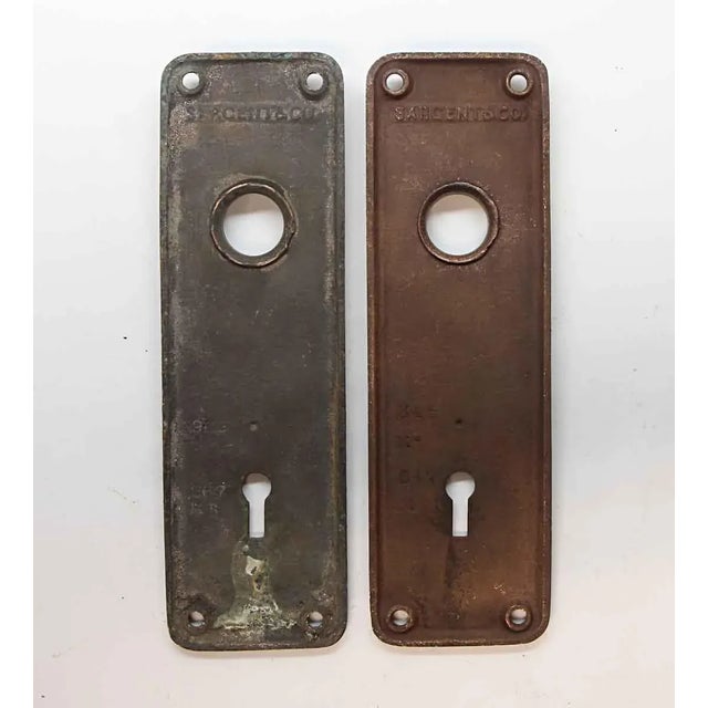 Pair of Antique 6.5 In. Bronze Sargent Door Back Plates For Sale - Image 4 of 6