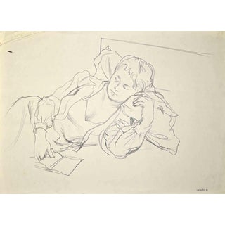 Mino Maccari, Sleeping Girl, Drawing, 1930s For Sale