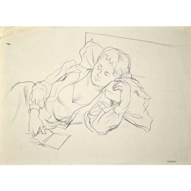 Mino Maccari, Sleeping Girl, Drawing, 1930s For Sale