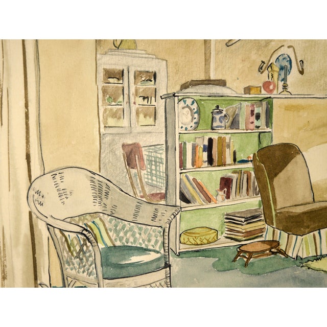 Apartment Interior #2 - Watercolor and Pen on Paper by Doris Lyons Hoover For Sale - Image 4 of 7