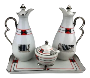 20th Century Oil Vinegar and Mustard Porcelain Serving Set