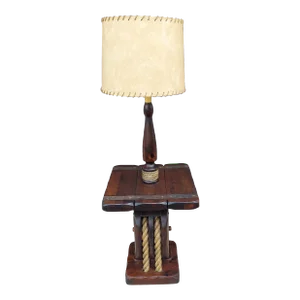 Vintage 1970s Nightwatch Lamp Co. Custom Nautical Style Floor Lamp With Block and Tackle With Heavy Ropes