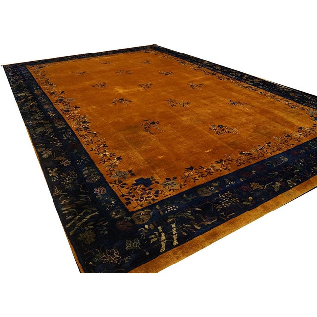 Art Deco 1920s Antique Large Room Size Yellow Modernist Floral Chinese Art Deco Rug For Sale - Image 3 of 10