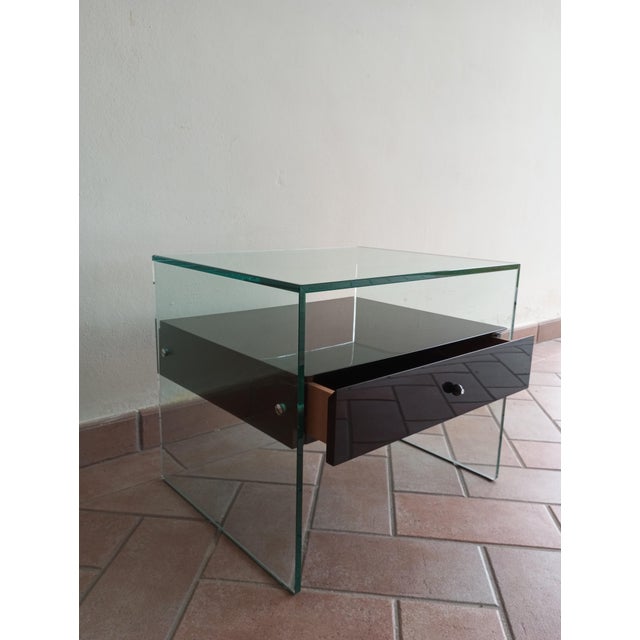 1990s Secret Glass and Black Lacquered Wood Bedside Table, Italy, 1990s For Sale - Image 5 of 14