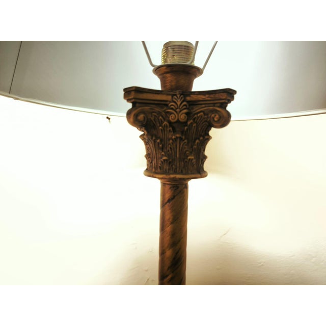 Floor Lamp with Brass Capitals and Fabric Lampshade, 1980s, in Flawless conditions. Designed 1980 to 1989 European Plug...