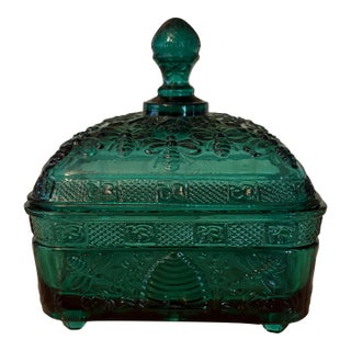 Vintage Indiana Glass Tiara Exclusive Spruce Bee Box in Original Box For Sale