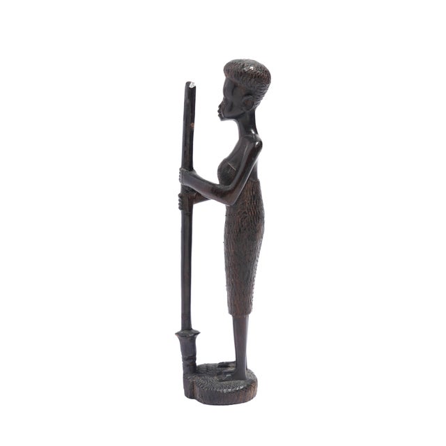 Carved Kenyan Ebony Village Figures, Set of Six, 1950-70 For Sale - Image 4 of 15