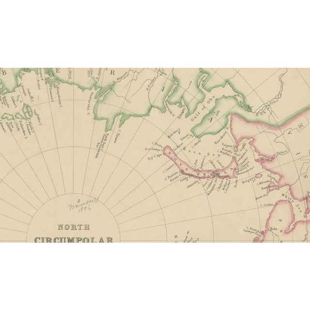 Antique Map of North Circumpolar Regions with Kamtschatka and Vancouver Island, 1860 For Sale - Image 4 of 10
