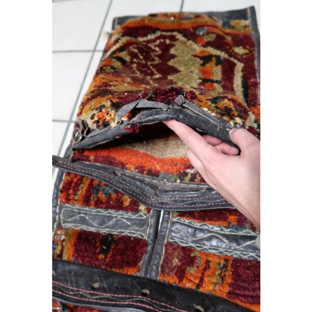 Burgundy 1920s, Handmade Antique Collectible Persian Kurdish Saddle Bag Rug For Sale - Image 8 of 14