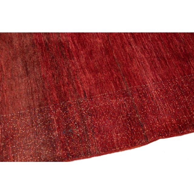 Red Modern Persian Gabbeh Handmade Minimalist Wool Rug For Sale - Image 9 of 10