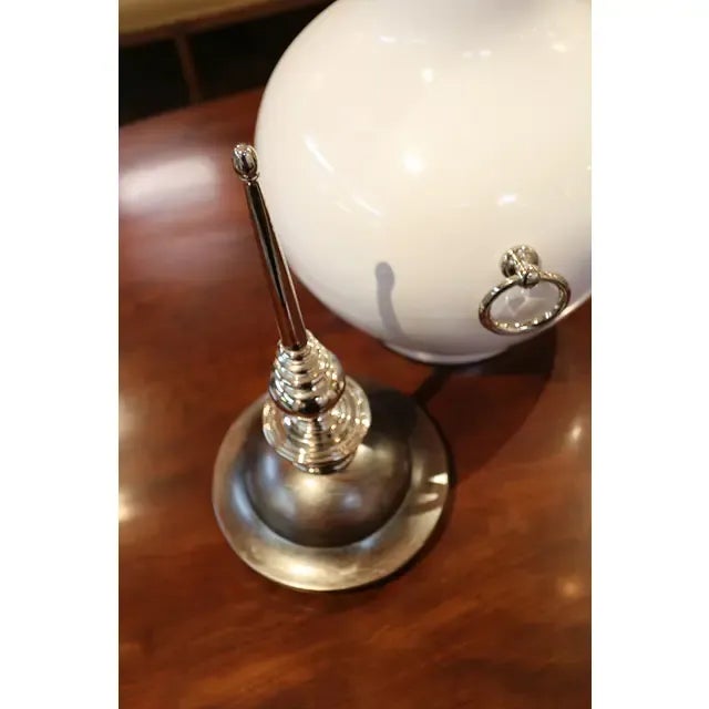 Contemporary Silver Leaf Lidded White Ceramic Vase For Sale - Image 3 of 10
