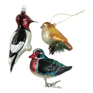 Blown Glass Bird Christmas Ornaments - Set of 3 For Sale