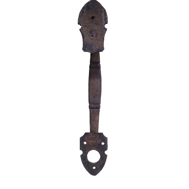 Late 19th Century Antique Gothic Revival Cast Iron Church Door Handle W/ Inri Cross — c.1880s For Sale - Image 5 of 8