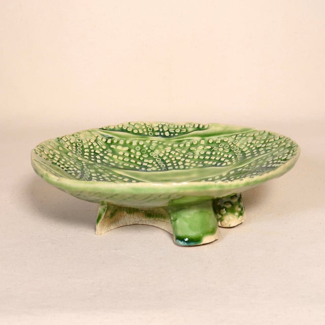 Late 20th Century Signed Wabi Sabi Studio Pottery Sculptural Green Abstract Pattern Textured Pedestal Bowl For Sale - Image 15 of 16