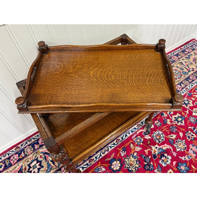 Antique English Trolley Tea Cart Pastry Cocktail Bar Cart Tray Tudor Oak 1930s 1 For Sale - Image 18 of 18