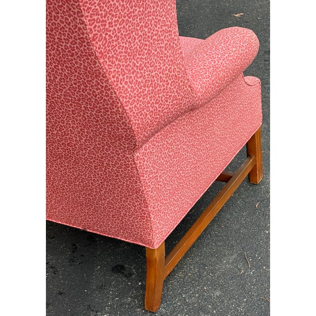 Textile Vintage Pink Leopard Upholstered Chippendale Wingback Chair For Sale - Image 7 of 8