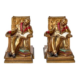 Vintage Detailed Reading Character Bookends - a Pair For Sale