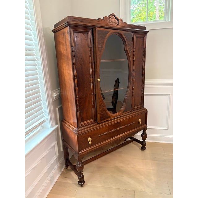 Jacobean Antique 1920s Walnut China Cabinet For Sale - Image 4 of 8