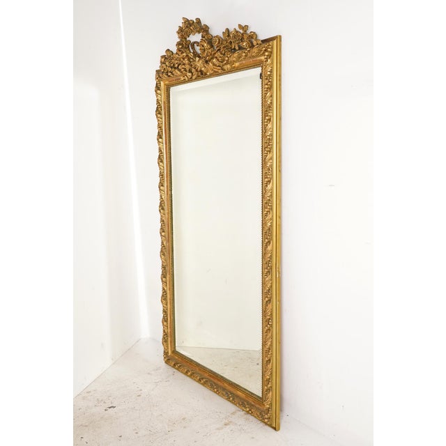 French Antique European Louis XVI Rectangular Giltwood Wall Mirror For Sale - Image 3 of 9