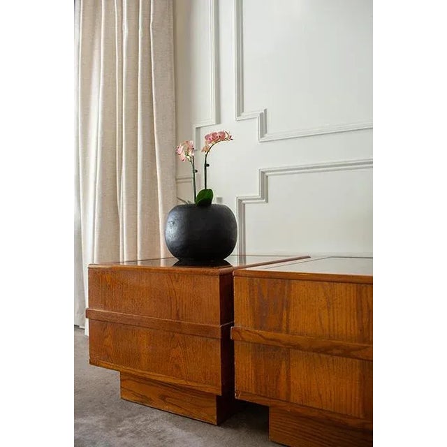 Brown Vintage 1970s Monumental Pedestal Side Tables With Cane and Smoked Glass Top, Pair For Sale - Image 8 of 8