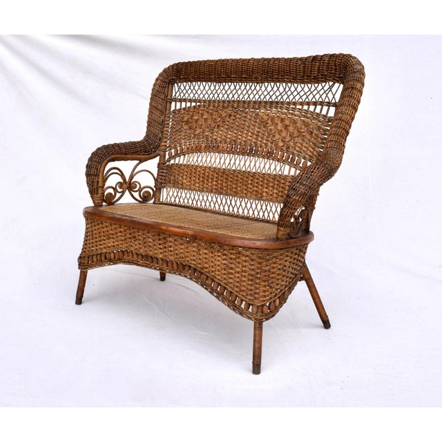 Wood Antique Wicker Loveseat by Larkin & Co., Arts and Crafts Style, Usa For Sale - Image 7 of 13