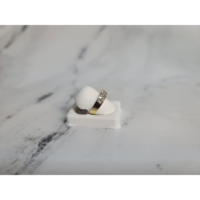 Contemporary Two Row Diamond Wedding Band .52cttw 14K Yellow Gold, Size 3 For Sale - Image 3 of 4