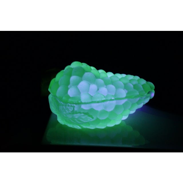Antique French Green Uranium Glass Grape Cluster Compote Trinket Box 6" For Sale - Image 13 of 16
