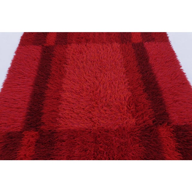 Rug & Kilim Vintage Swedish Rya Rug With Crimson Red Geometric Grid - Rug & Kilim For Sale - Image 4 of 9