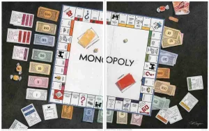 1985 Bet Borgeson 'Monopoly Diptych' Multicolor USA Offset Lithograph - A Pair