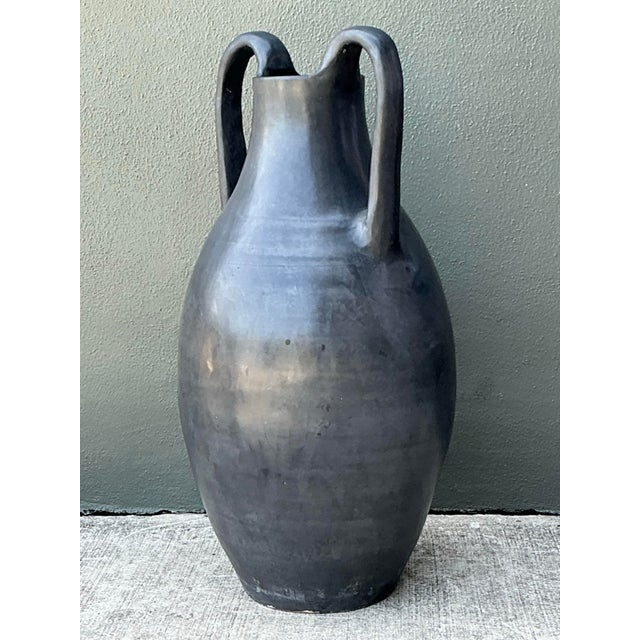 Vintage Large Black Ceramic Amphora Vase For Sale - Image 9 of 12