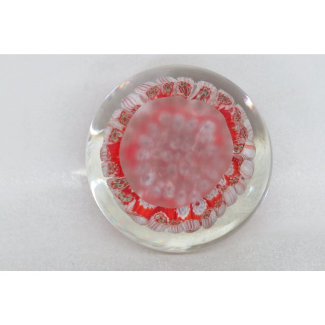 Red Hand Blown Art Glass Paperweight Red and White Flowers Design For Sale - Image 8 of 13
