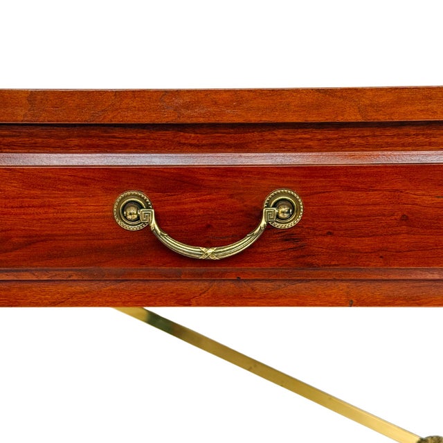 Brown 1990 Ethan Allen Medallion Collection Cherry Console Table With Brass X-Stretcher For Sale - Image 8 of 16