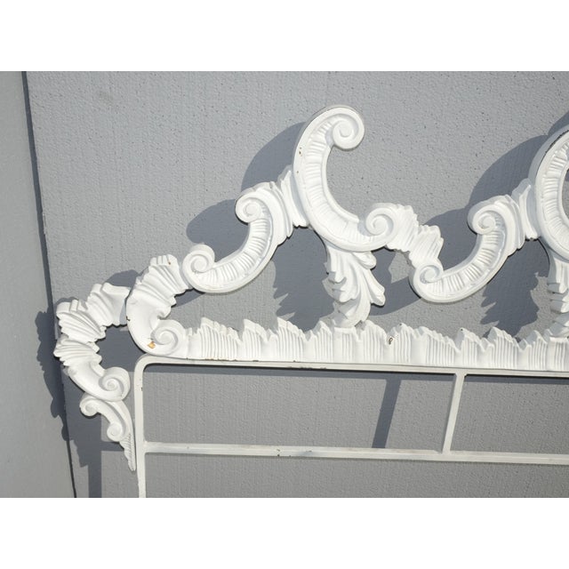 Vintage French Provincial Louis XVI Rococo White Metal King Headboard