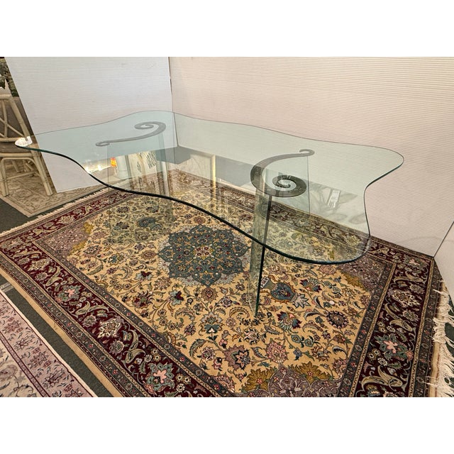 Transparent Post Modern Tempered Glass Dining Room Table For Sale - Image 8 of 12