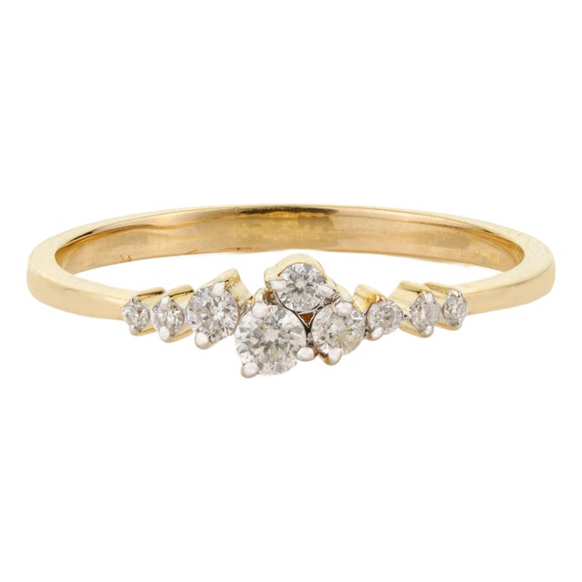 Modernist Natural Diamond Cluster Stacking Ring Size 4 in 14k Yellow Gold For Sale