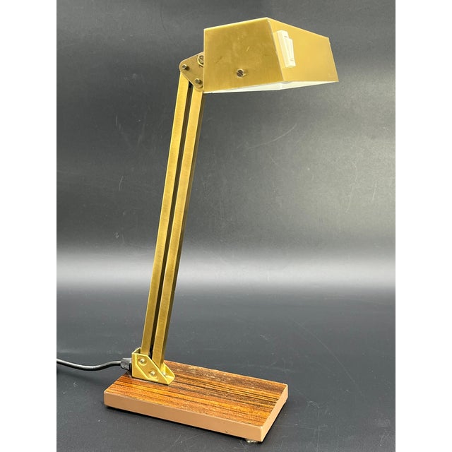 Vintage Brass Bankers Lamp with Wood Veneer Base by Pfäffle, 1960s For Sale - Image 4 of 17