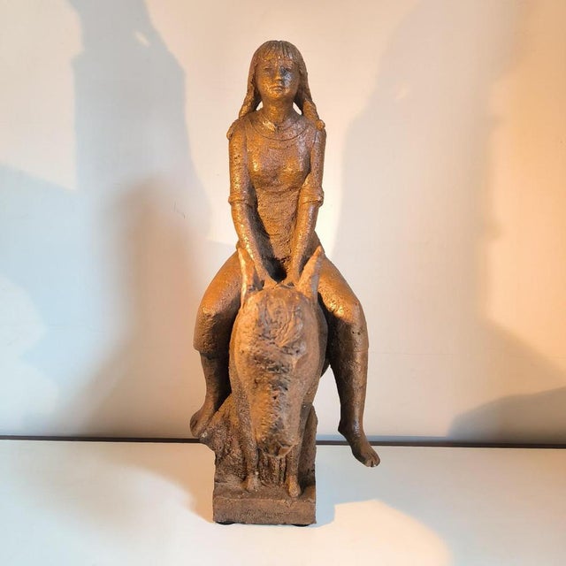 Liège School Artist, Young Girl with Donkey, 1970, Terracotta For Sale - Image 4 of 13