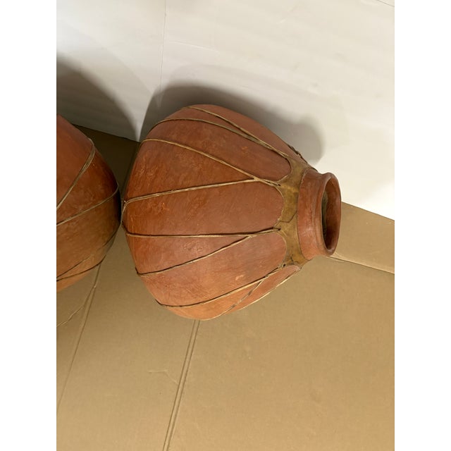 Mexican Mid-20th Century Mexican Tarahumara Rawhide-Bound Clay Ollas - A Pair For Sale - Image 3 of 5