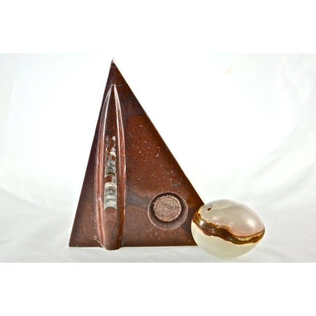 Carved Fossil Stone Wedge & Egg For Sale - Image 4 of 6