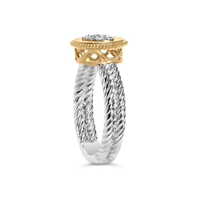 18K Yellow Gold Plated .925 Sterling Silver Diamond Heart Ring with Satin Finish (I-J Color, SI1-SI2 Clarity) - Ring Size 7 For Sale - Image 4 of 7