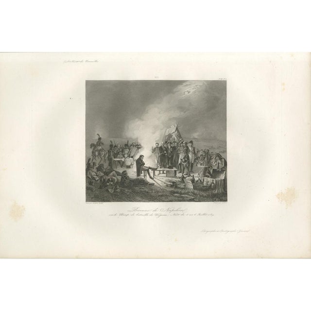 Napoleon at the Bivouac of Wagram – French Empire History Engraving c.1840 : This striking 19th-century French engraving...