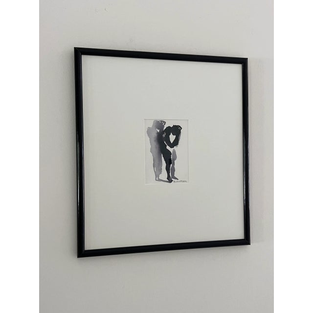Vintage ‘Shadow of Lovers’ Minimalist Original Watercolor Painting Art Work by Jane Rudofker Signed and Framed For Sale In Miami - Image 6 of 12