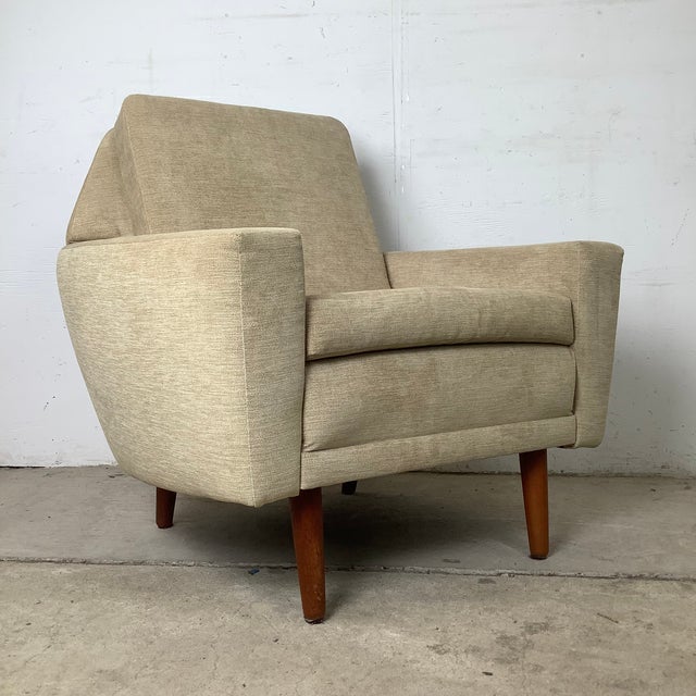 Scandinavian Modern Lounge Chair and Ottoman — Faceted Back, Walnut Legs, Recently Reupholstered, 1960s For Sale - Image 9 of 16