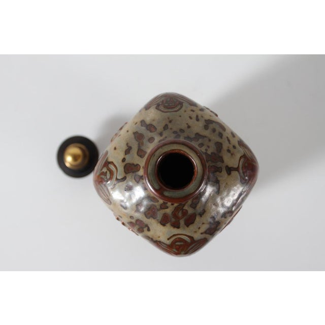 Square Vase with Bronze Lid by Jais Nielsen for Royal Copenhagen, 1957 For Sale - Image 9 of 11