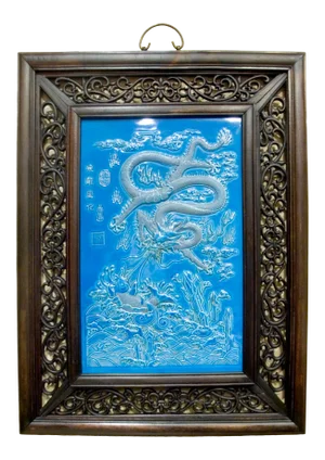 Early 20th Century Chinese Framed Porcelain Dragon Plaque