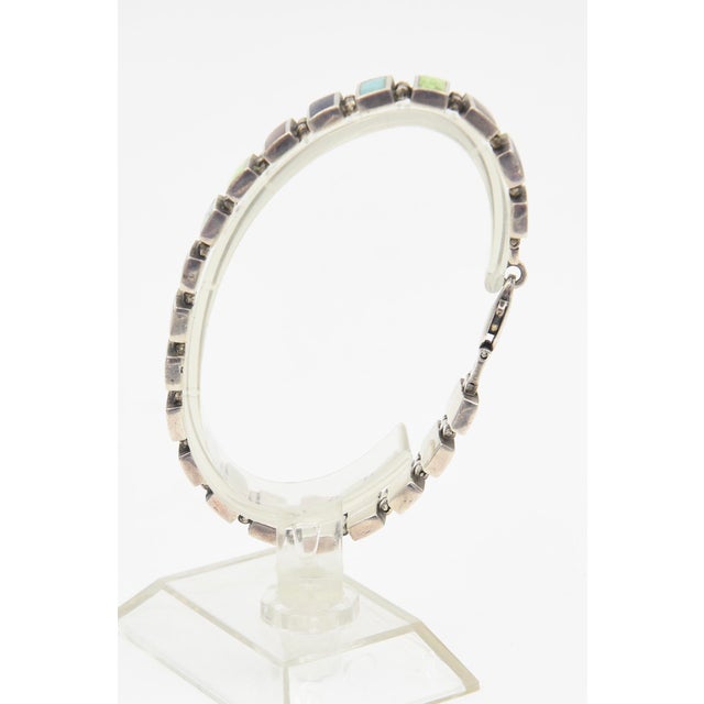 Multicolored Gemstone and Sterling Silver Link Bracelet For Sale - Image 13 of 14
