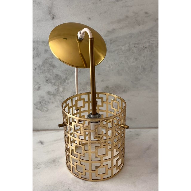 Vintage Mid Century Modern Gold Tone Cylinder Drum Pendant Light For Sale In Austin - Image 6 of 12